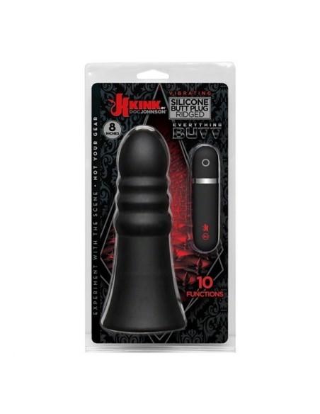 Vibrating Silicone Butt Plug Ridged 20 cm. (8 inch) - Black